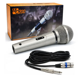 Microfone com fio Dinâmico Cardioide Le Son MC 200 Prata com Cabo XLR 3m p10/xlr