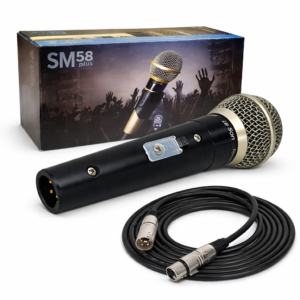 Microfone Le son Sm58 Plus Corpo Metálico Cabo Cannon Xlr Balanceado 5 metros Cor Preto