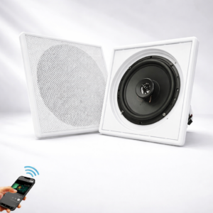 Par sistema Caixa de Som Le Son Bluetooth  Embutir teto gesso drywall forro madeira Arandela quadrada branca 70W RMS Ativa e Passiva alcance bt 10 metros