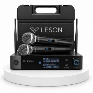 Microfone Sem Fio Duplo Profissional Leson LS VKS2 UHF com Bluetooth para Playback, 5 Efeitos Echo, 600 Frequências, Saídas XLR e P10, Maleta para Igreja, Karaokê e Eventos