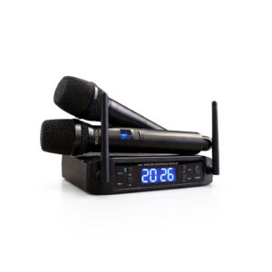 Microfone Le Son Sem fio duplo Ls916 Base Multicanais Profissional Cor Preto 96 frequências