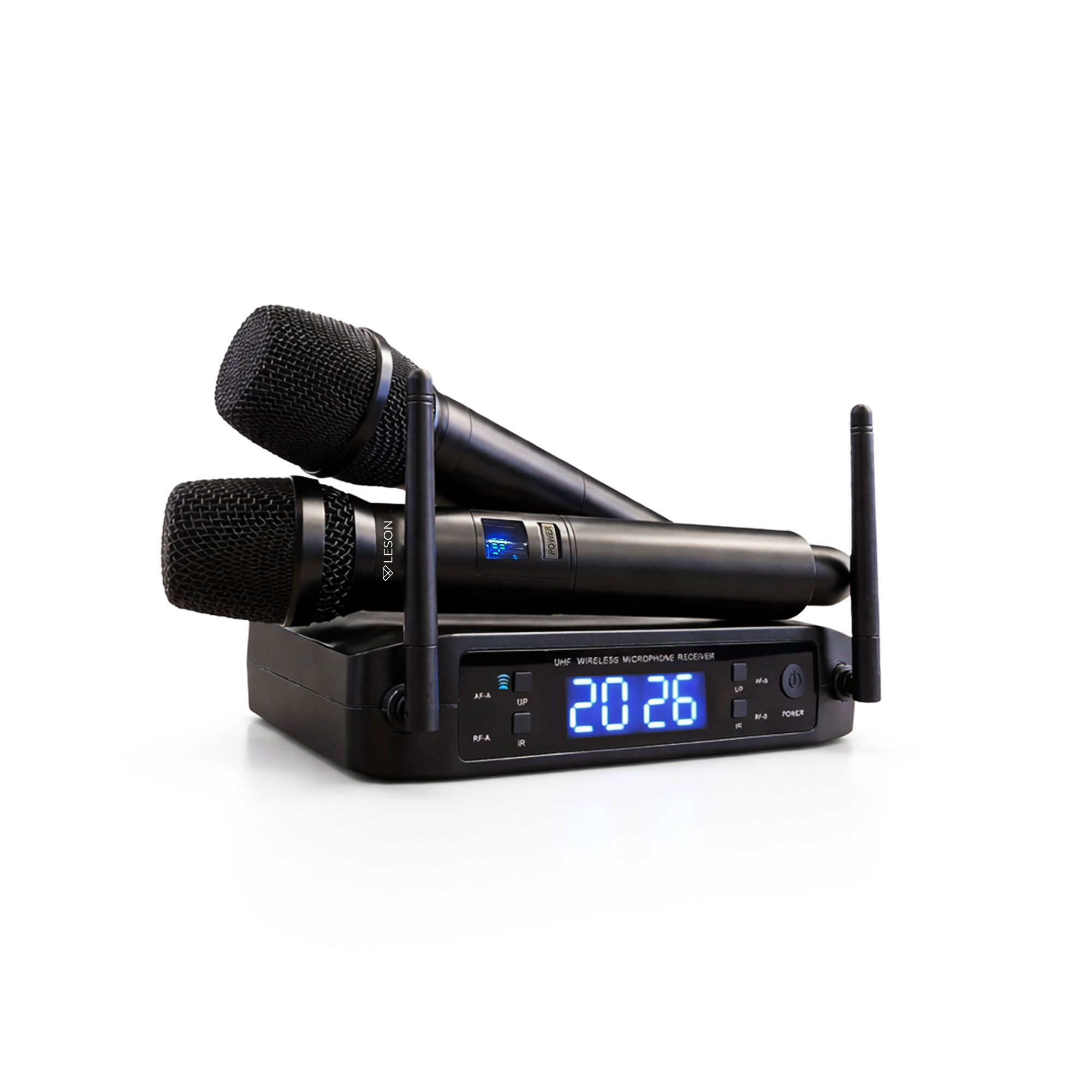 Microfone Le Son Sem fio duplo Ls916 Base Multicanais Profissional Cor Preto 96 frequências