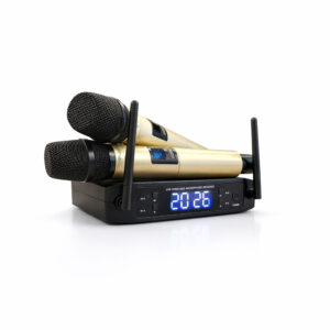 Microfone Le Son Sem fio duplo Ls916 Base Multicanais Profissional Cor Champanhe 96 frequências