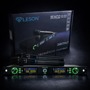 Microfone Sem Fio Duplo Leson Profissional Lx02 Dinâmico Digital Igreja Profissional Uhf canto