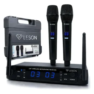 Microfone Sem Fio Duplo Le son CW4800 96 frequencias Dinâmico Digital Igreja Profissional Uhf bivolt saida balanceada alcance 50 metros com maleta de transporte