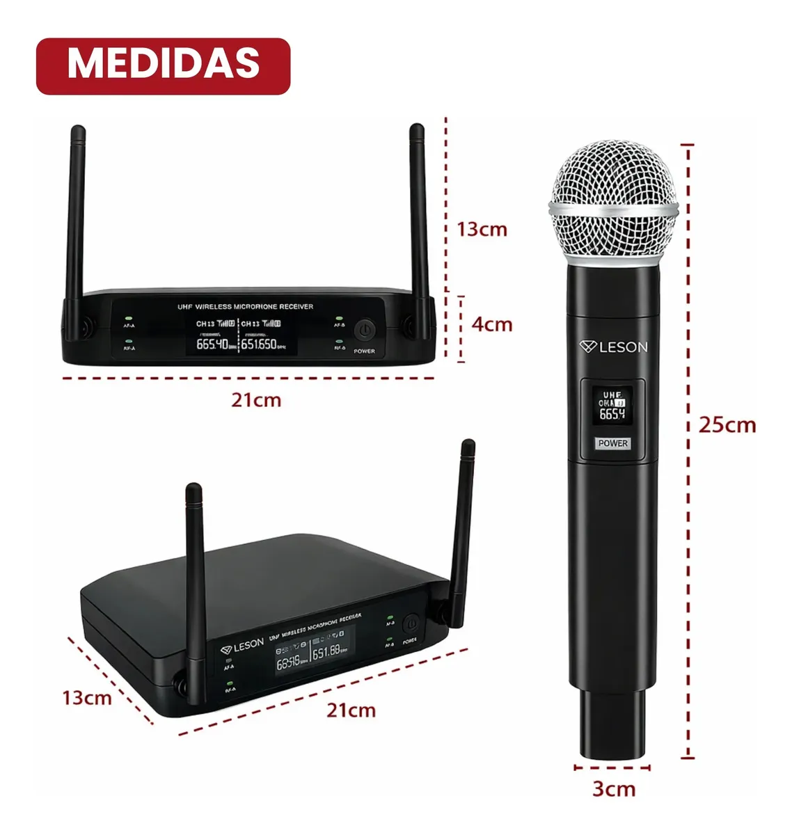 Microfone duplo sem fio Profissional LeSon FX1200 dinâmico digital Uhf com Maleta - Imagem 3
