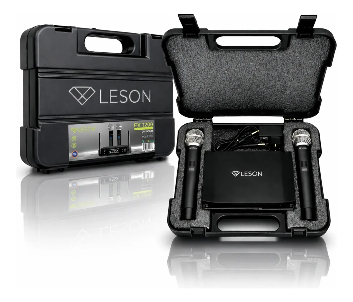 Microfone duplo sem fio Profissional LeSon FX1200 dinâmico digital Uhf com Maleta - Imagem 4