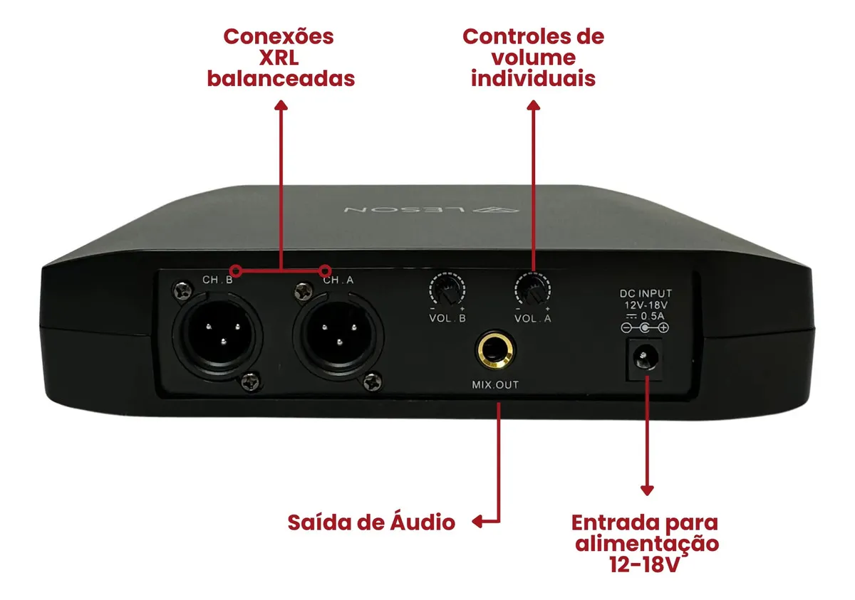 Microfone duplo sem fio Profissional LeSon FX1200 dinâmico digital Uhf com Maleta - Imagem 5