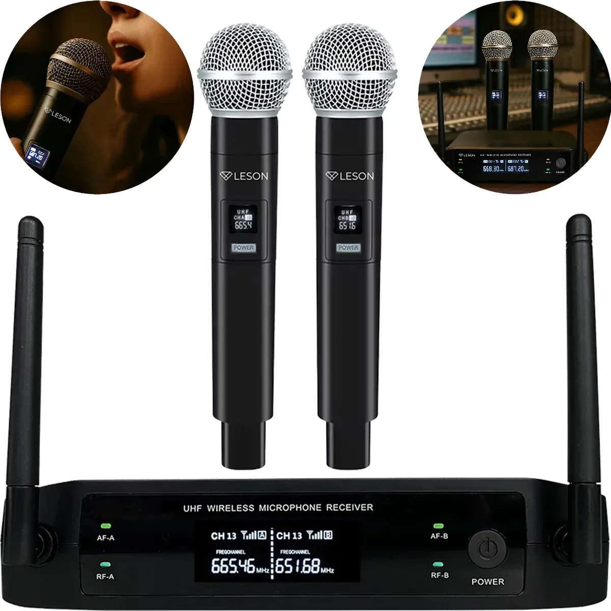 Microfone duplo sem fio Profissional LeSon FX1200 dinâmico digital Uhf com Maleta - Imagem 7
