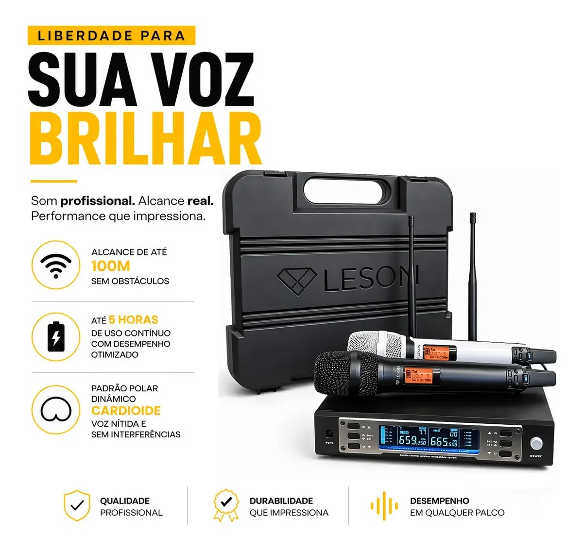 Microfone Duplo Sem Fio profissional Le Son Ew 135 G4 Dinâmico Cardioide com maleta de transporte antena removível UHF digital igreja palestras - Imagem 2