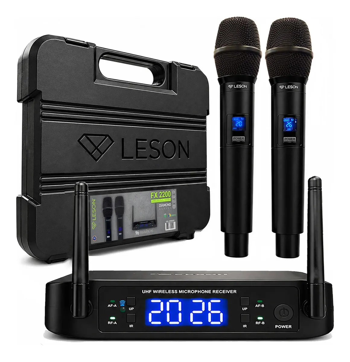 Microfone sem fio Leson FX2200 duplo digital UHF