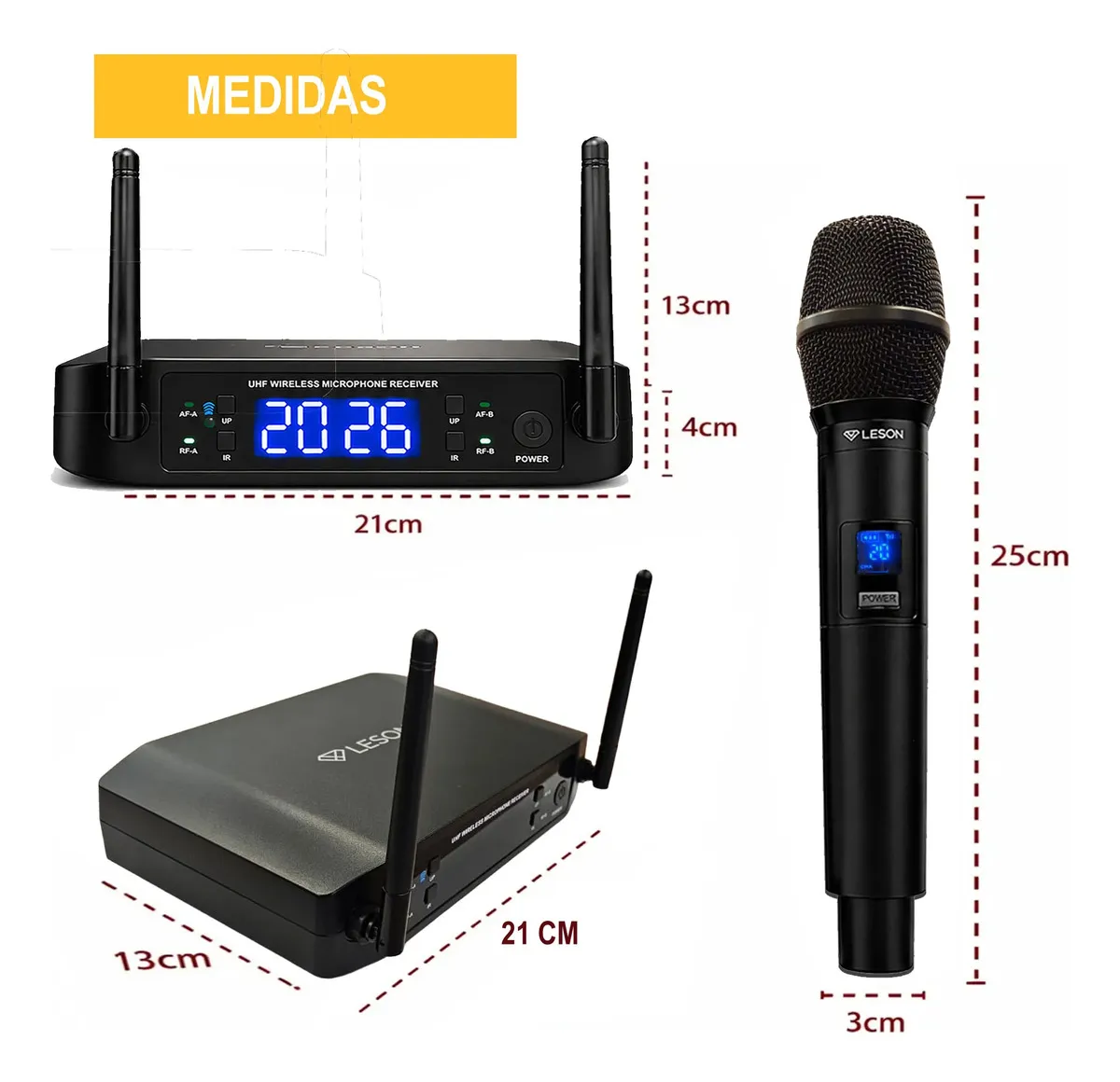 Microfone Duplo Sem Fio Leson FX2200 - Sistema Digital UHF 96 Canais - Imagem 3