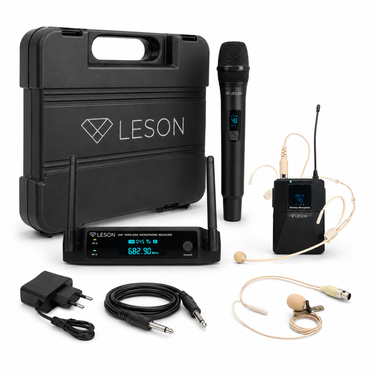 Microfone Sem Fio Duplo Leson Fx2201hlb 96 Canais Maleta