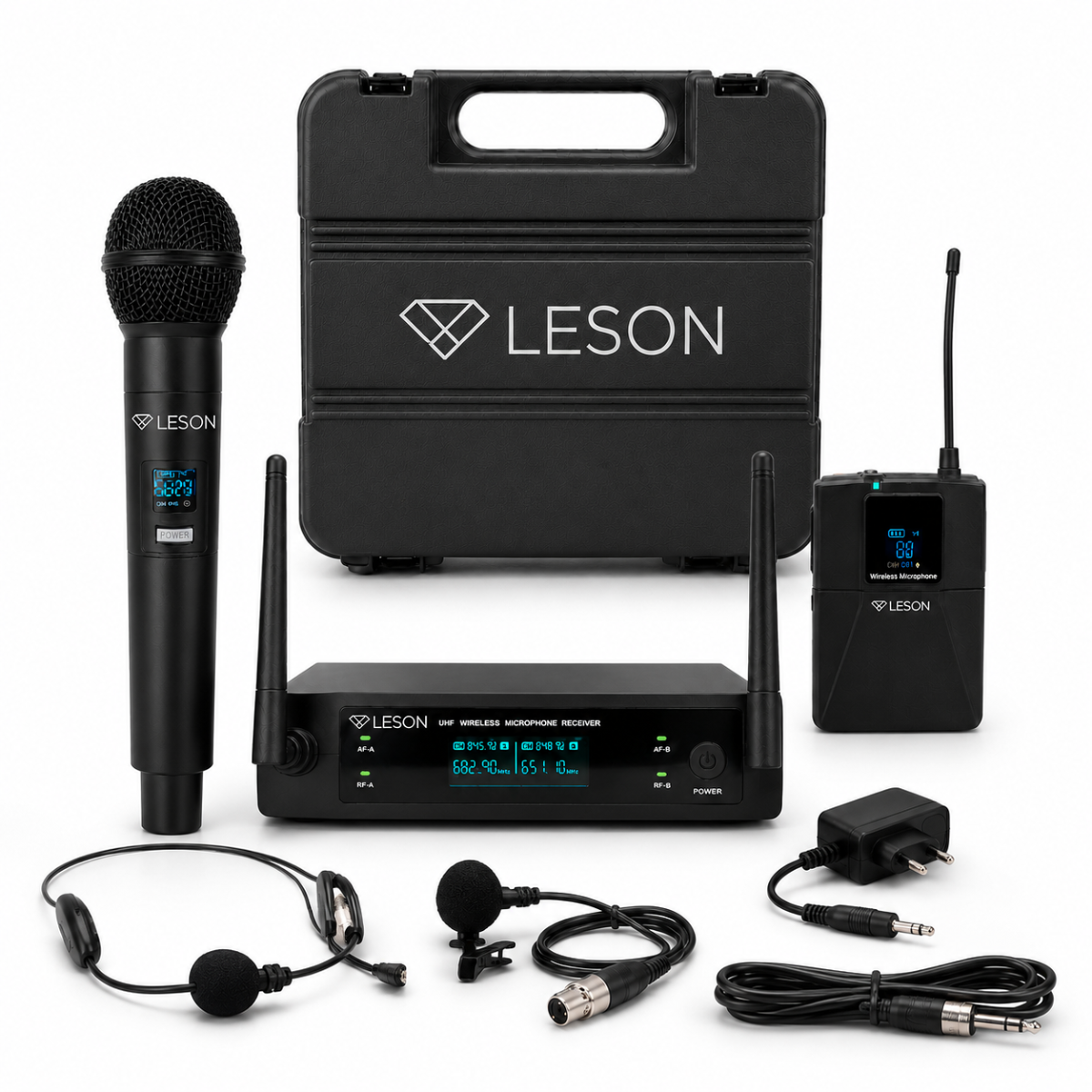 Microfone Sem Fio Leson Fx2203hlb Bastão Headset Lapela