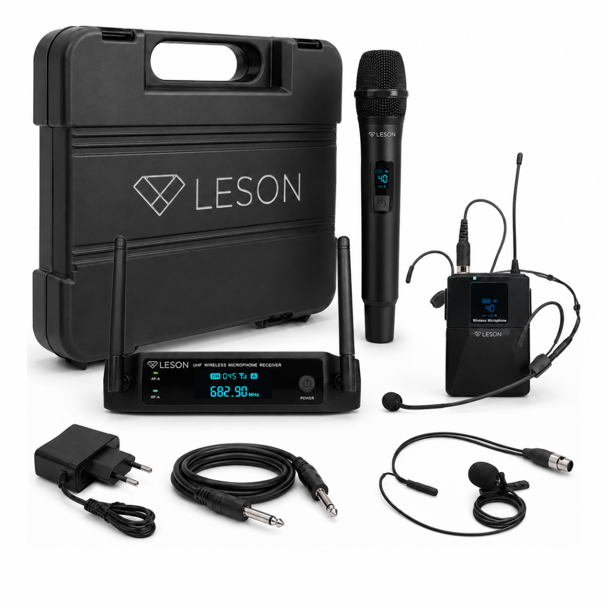 Microfone Sem Fio Duplo Leson Fx2201hlb 96 Canais Maleta