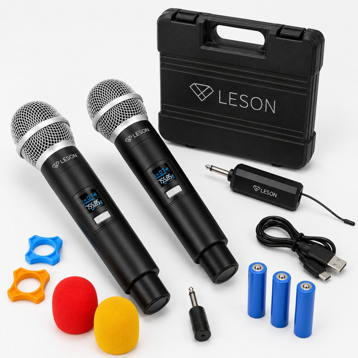 Kit Microfone Sem Fio Duplo Uhf Leson Wr20-plus Recarregável
