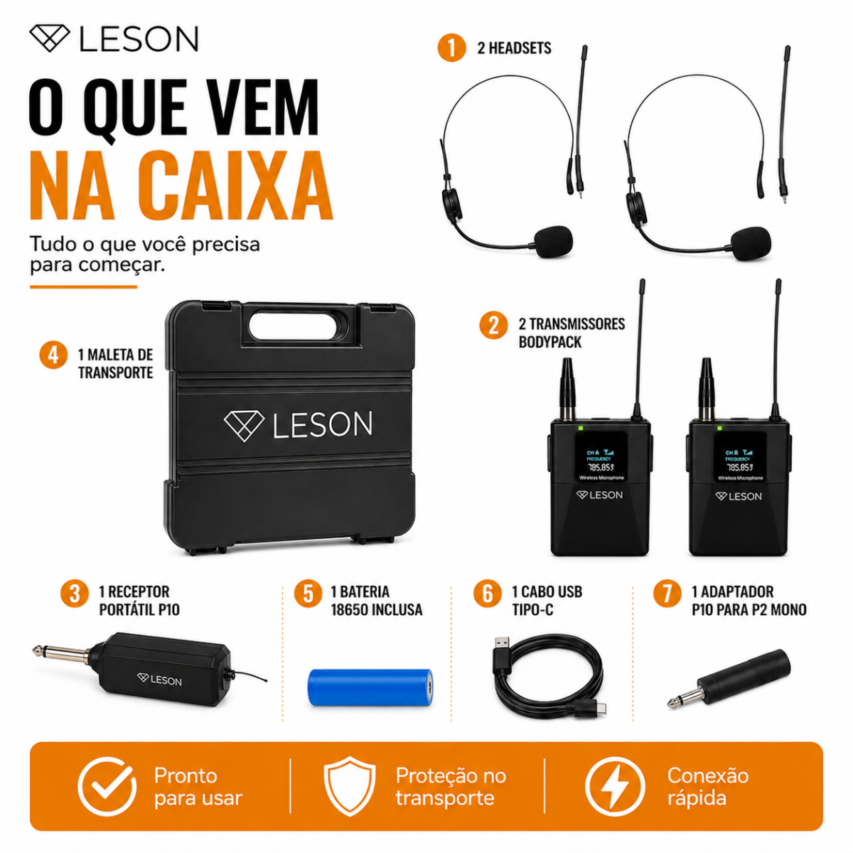 Kit 2 Microfones Headset Sem Fio Leson Mic Pro 2.0h P10 - Imagem 2