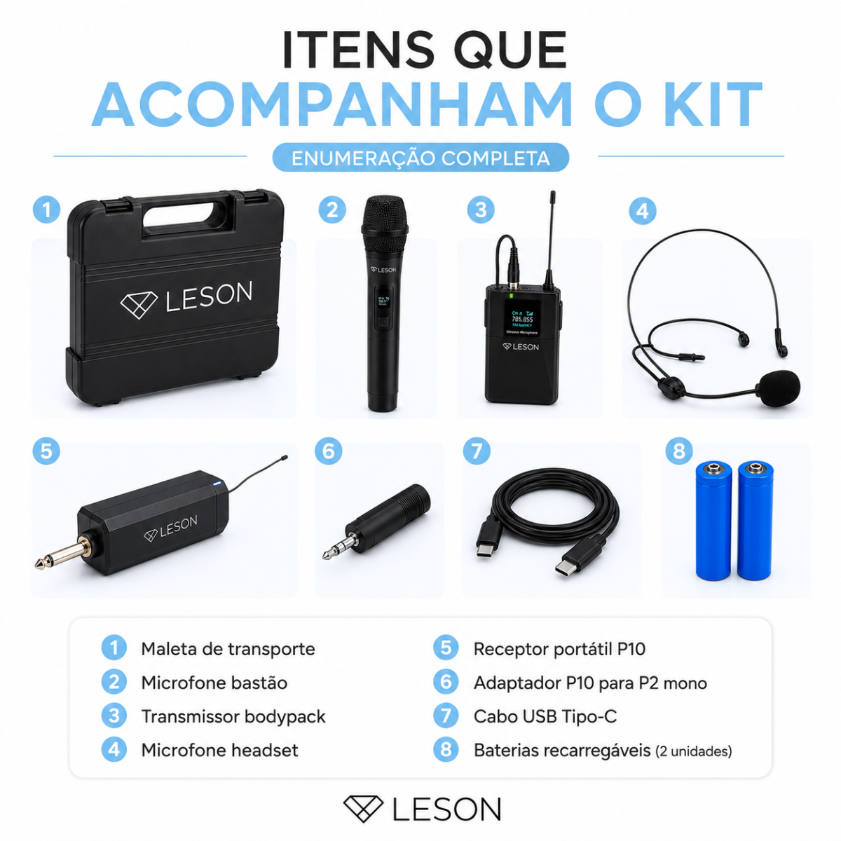 Microfone Sem Fio Duplo Leson Mic Pro 2.1hb Com Maleta - Imagem 2