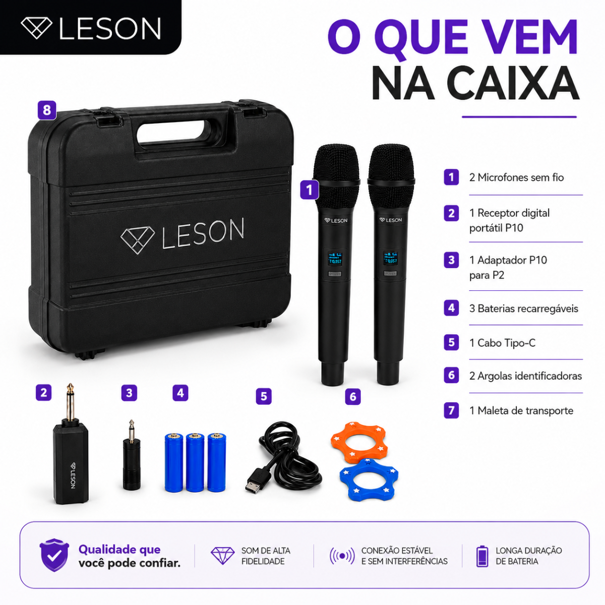 Kit 2 Microfones Sem Fio Uhf Leson Mic Pro 2.0 Recarregável - Imagem 9