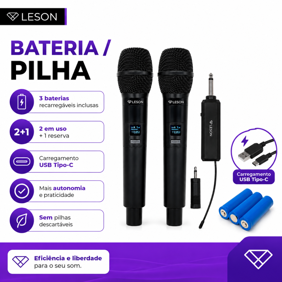 Kit 2 Microfones Sem Fio Leson Mic-2go Recarregável P10 - Imagem 2