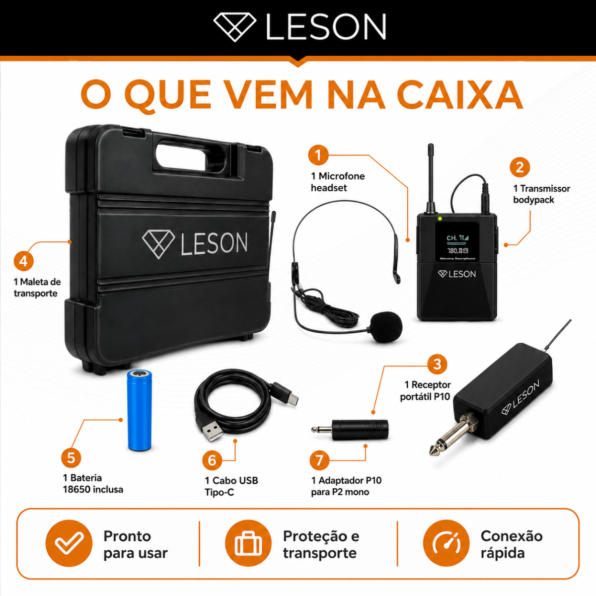 Microfone Sem Fio Headset Leson Mic Pro 1.0h Professor P10 - Imagem 2