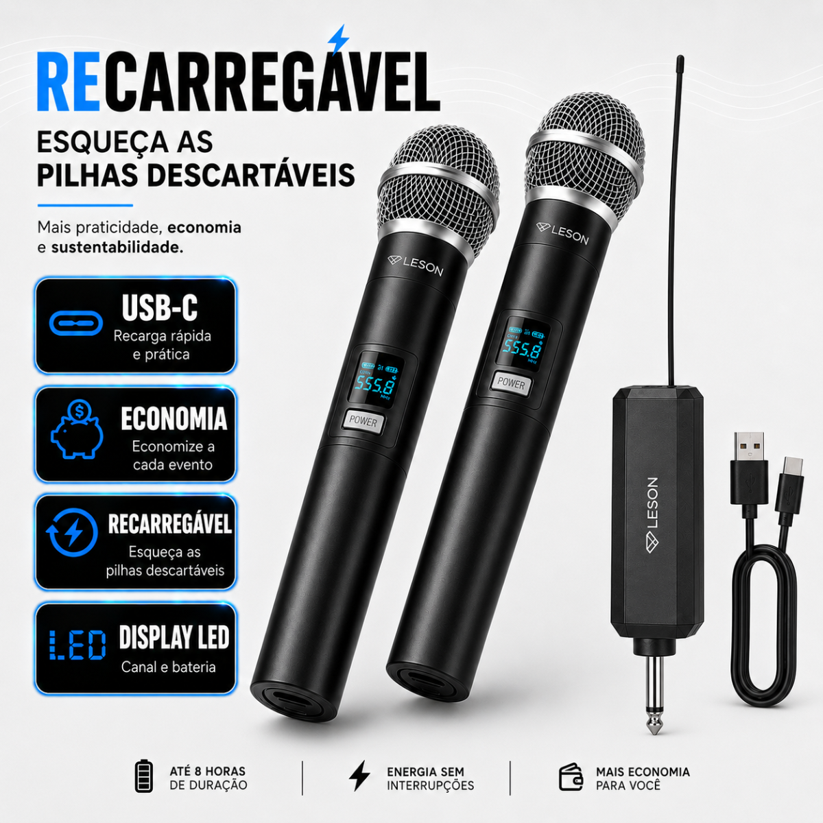 Microfone Sem Fio Duplo Recarregável Gx-02 Karaokê Igreja - Imagem 3