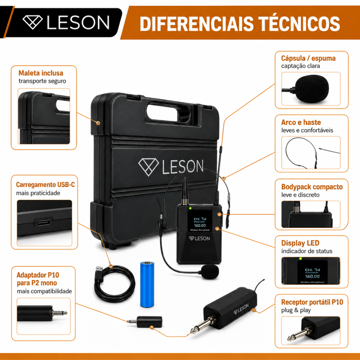 Microfone Sem Fio Headset Leson Mic Pro 1.0h Professor P10 - Imagem 3