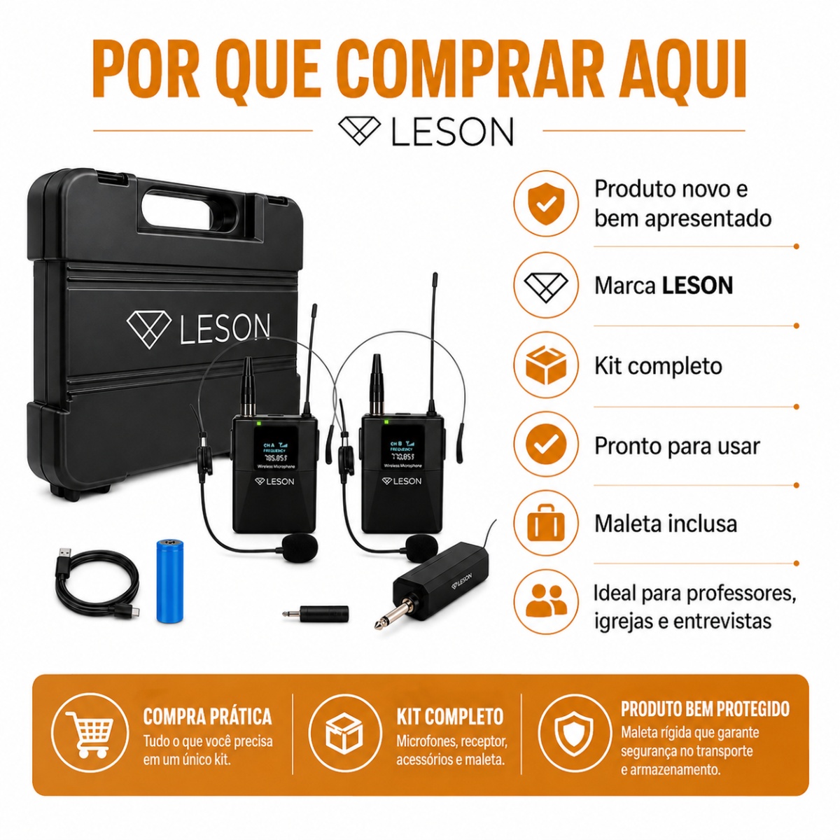 Kit 2 Microfones Headset Sem Fio Leson Mic Pro 2.0h P10 - Imagem 8