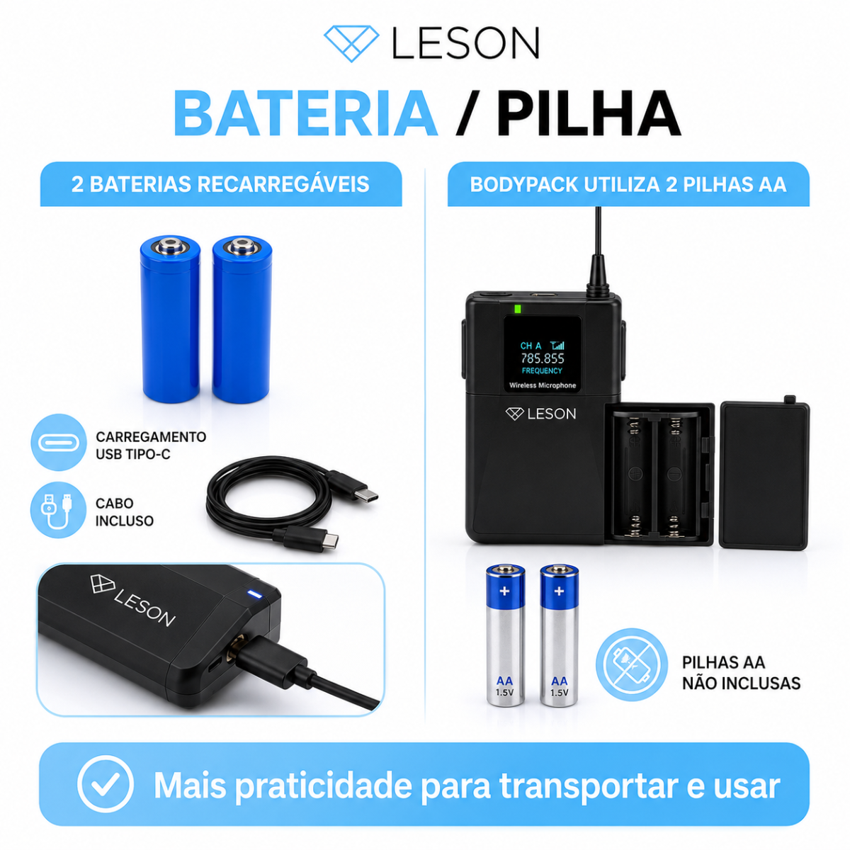 Microfone Sem Fio Duplo Leson Mic Pro 2.1hb Com Maleta - Imagem 6