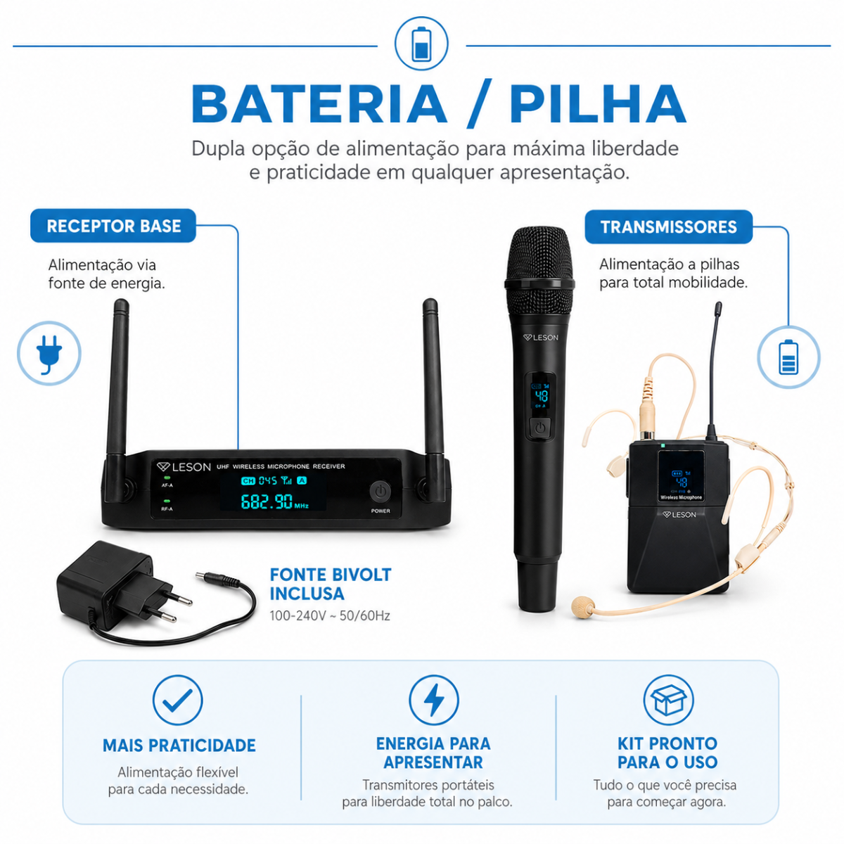 Microfone Sem Fio Duplo Leson Fx2201hlb 96 Canais Maleta - Imagem 4