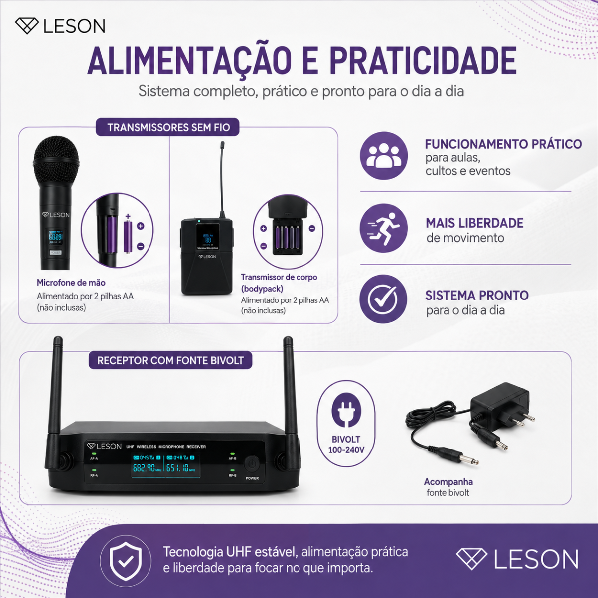 Microfone Sem Fio Leson Fx2203hlb Bastão Headset Lapela - Imagem 3