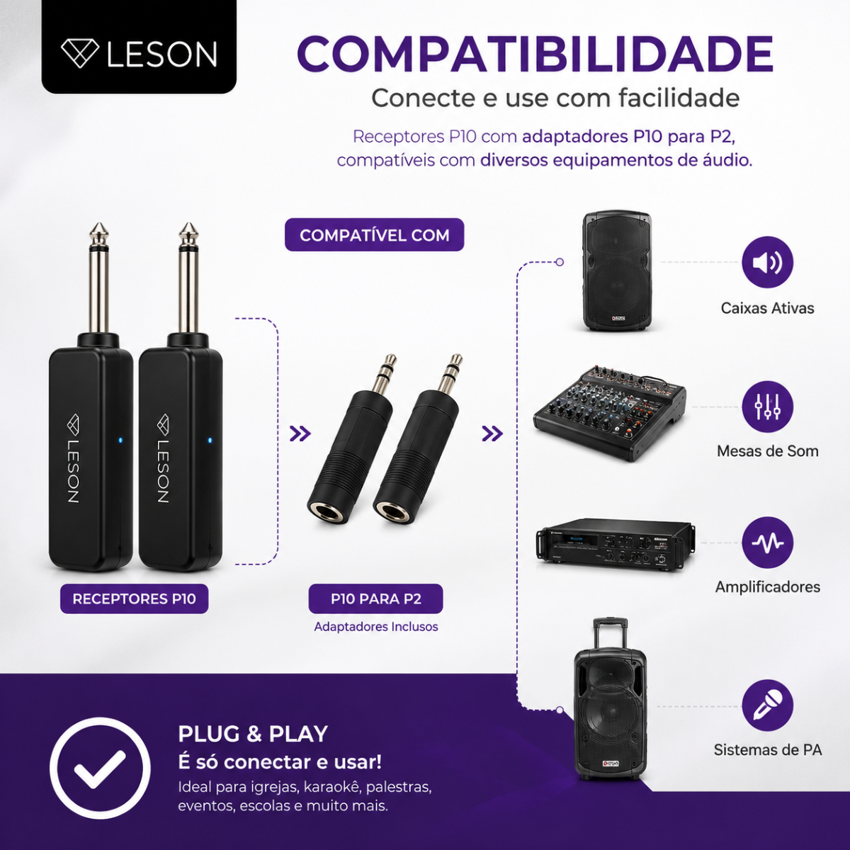 Kit 4 Microfones Sem Fio Leson Mic Pro 4.0 Maleta - Imagem 3