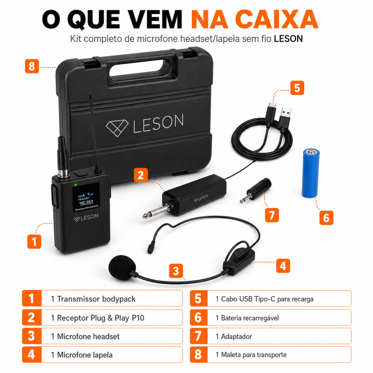 Microfone Sem Fio Headset Leson Gx-01h Recarregável Maleta - Imagem 3
