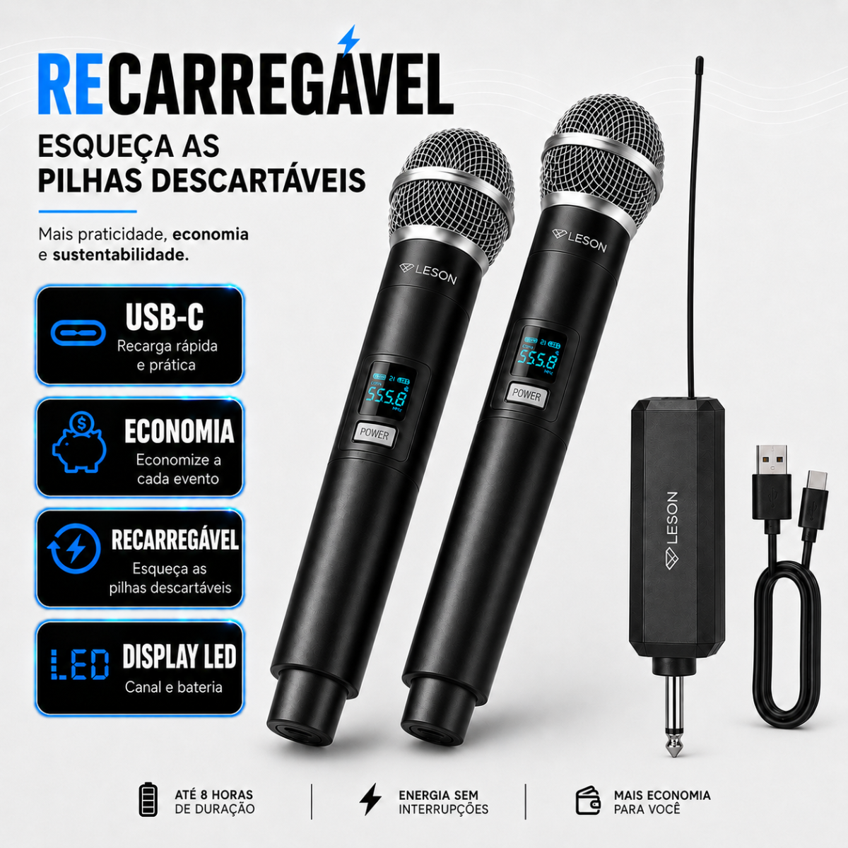 Kit 4 Microfones Sem Fio Leson Gx-04c Recarregável Maleta - Imagem 3