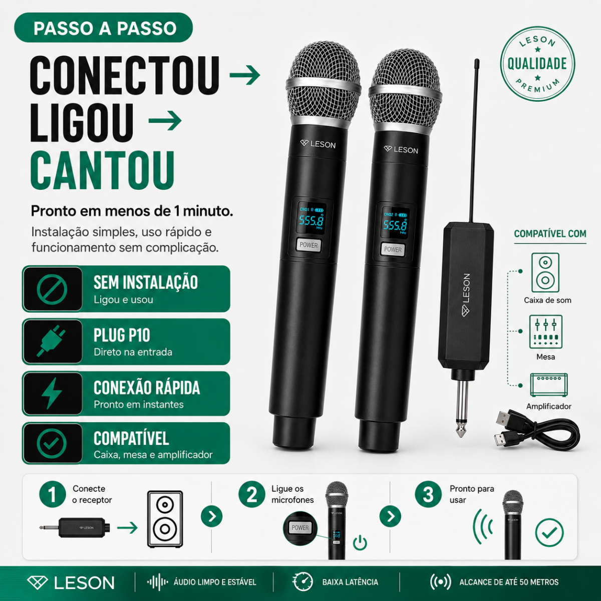 Kit Microfone Sem Fio Duplo Uhf Leson Wr20-plus Recarregável - Imagem 4