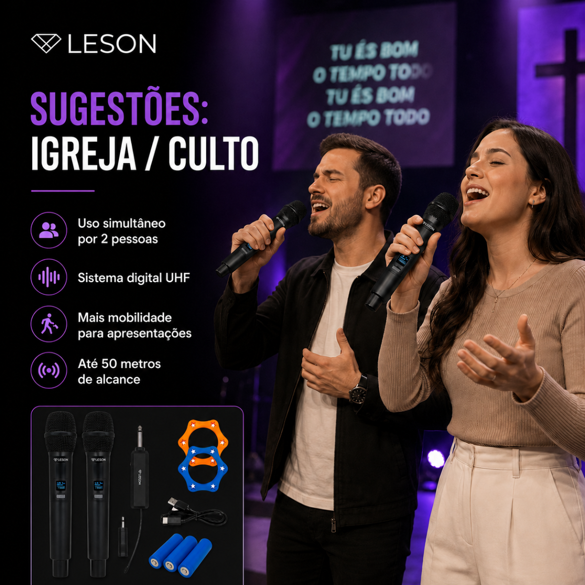 Kit 2 Microfones Sem Fio Leson Mic-2go Recarregável P10 - Imagem 4