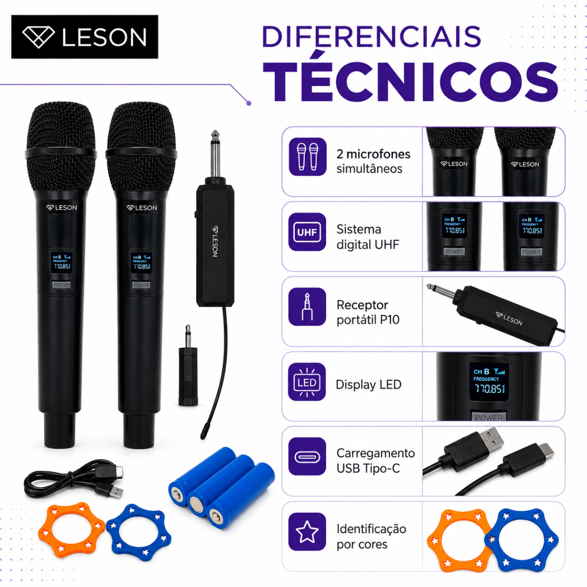 Kit 2 Microfones Sem Fio Leson Mic-2go Recarregável P10 - Imagem 5