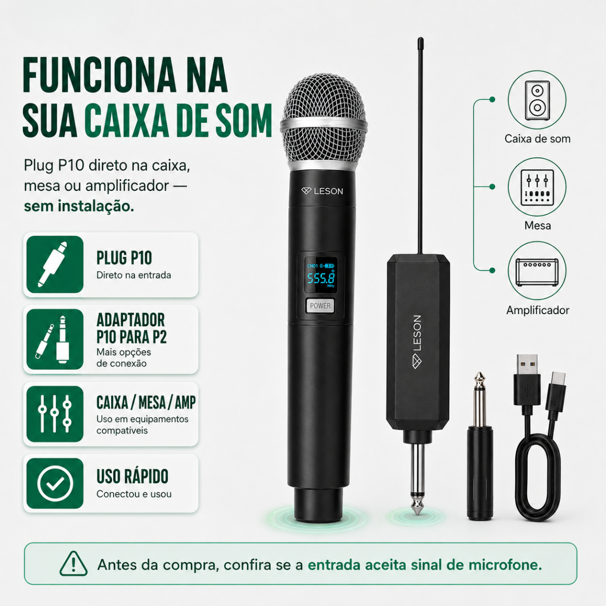 Kit Microfone Sem Fio Duplo Uhf Leson Wr20-plus Recarregável - Imagem 5