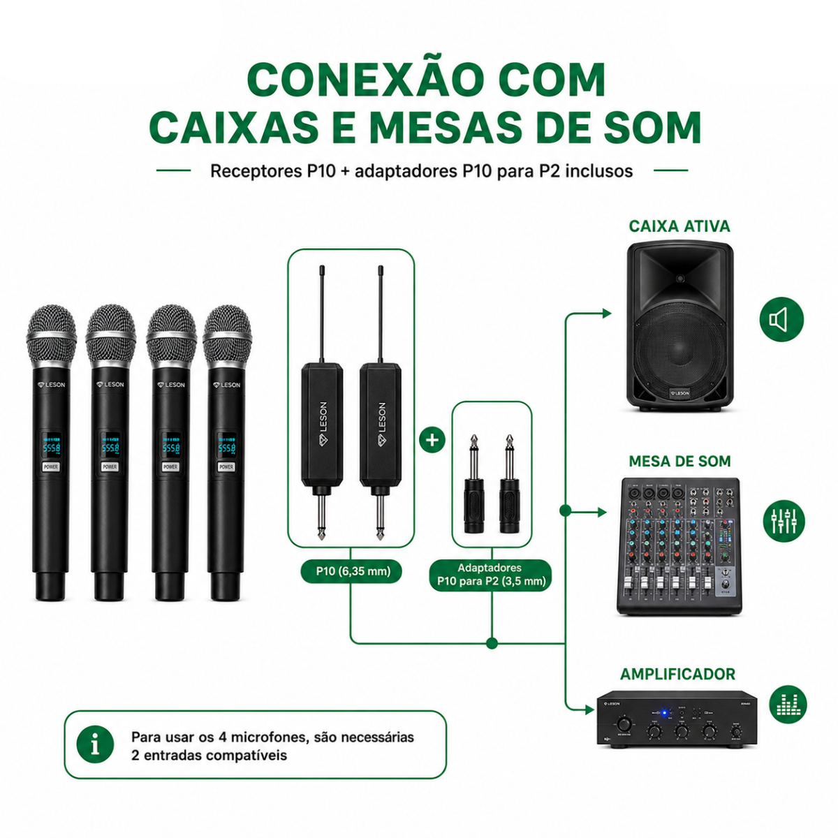 Microfone Sem Fio Leson Wr40c 4 Bastões Igreja Karaokê - Imagem 5