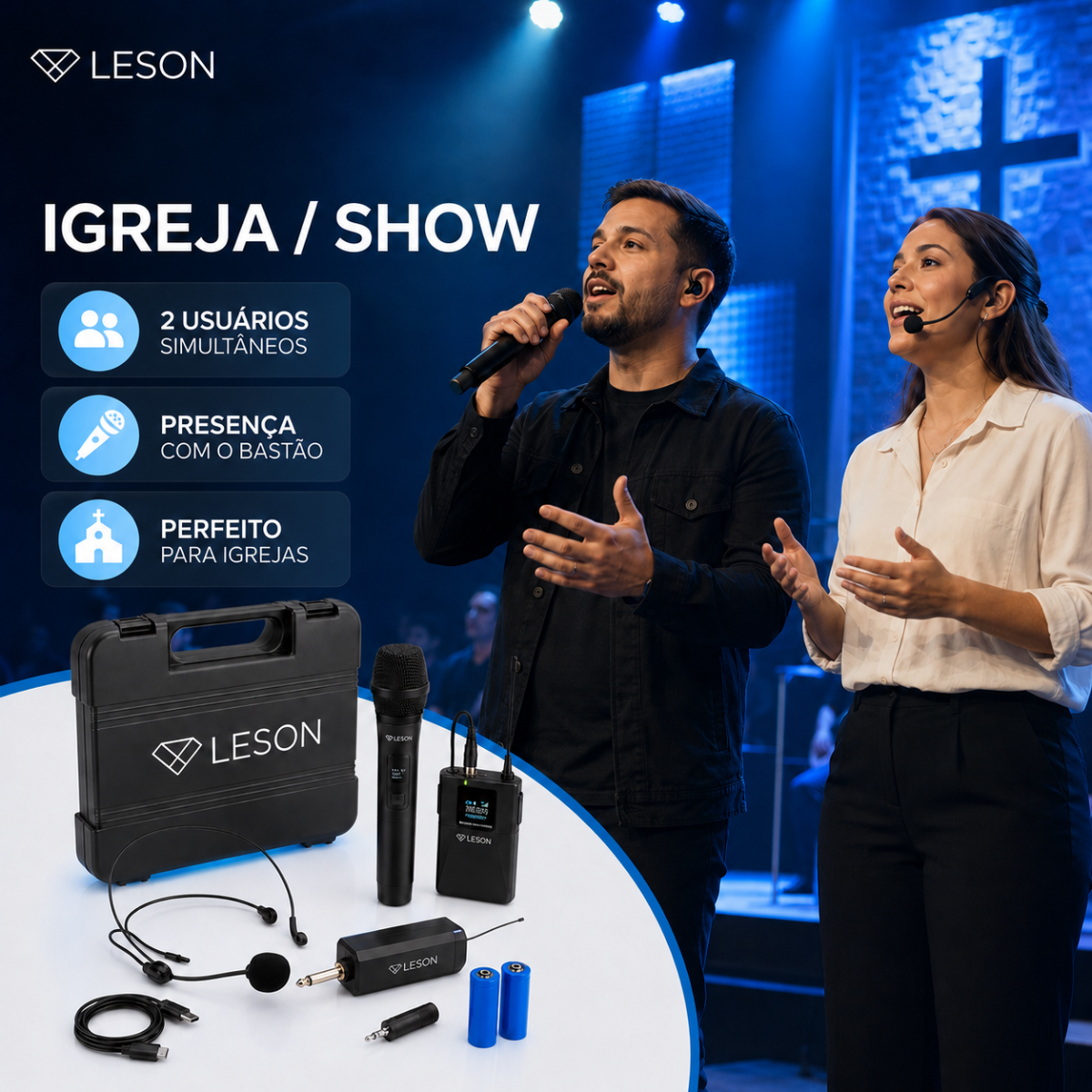 Microfone Sem Fio Duplo Leson Mic Pro 2.1hb Com Maleta - Imagem 7