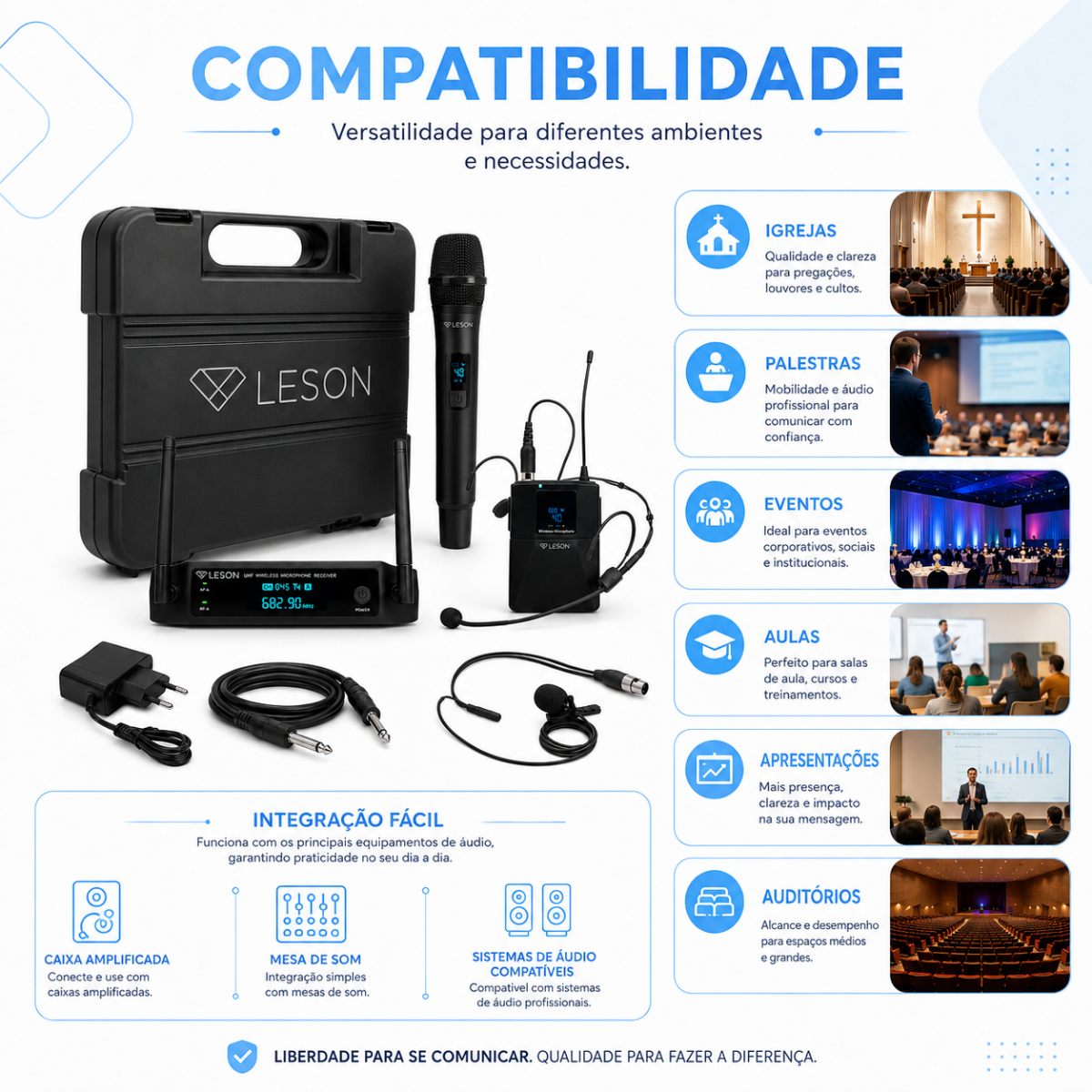 Microfone Sem Fio Duplo Leson Fx2201hlb 96 Canais Maleta - Imagem 6