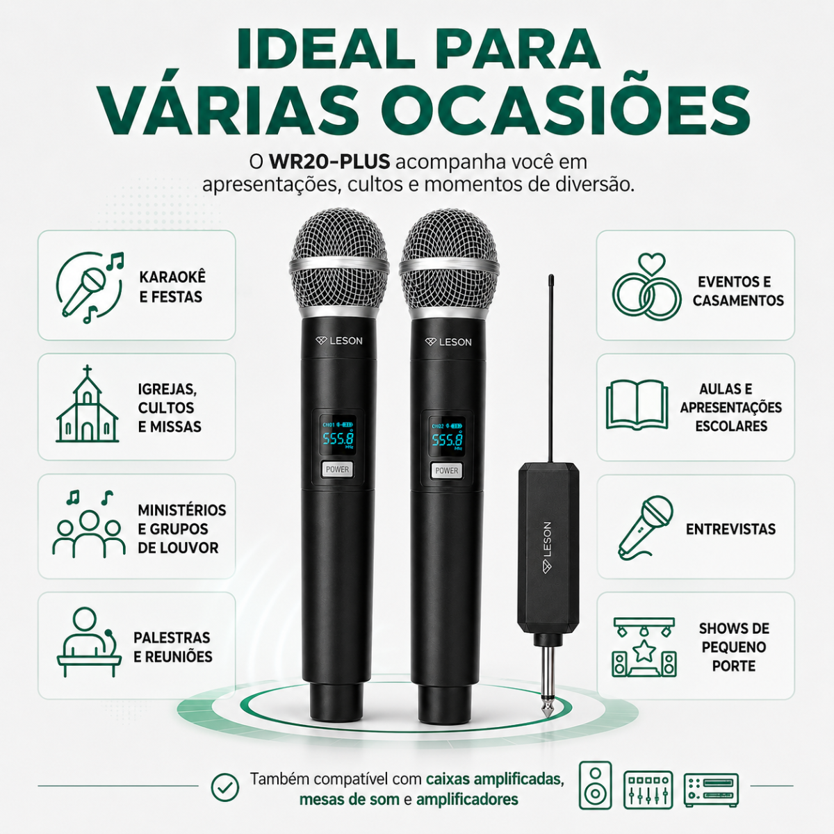 Kit Microfone Sem Fio Duplo Uhf Leson Wr20-plus Recarregável - Imagem 6
