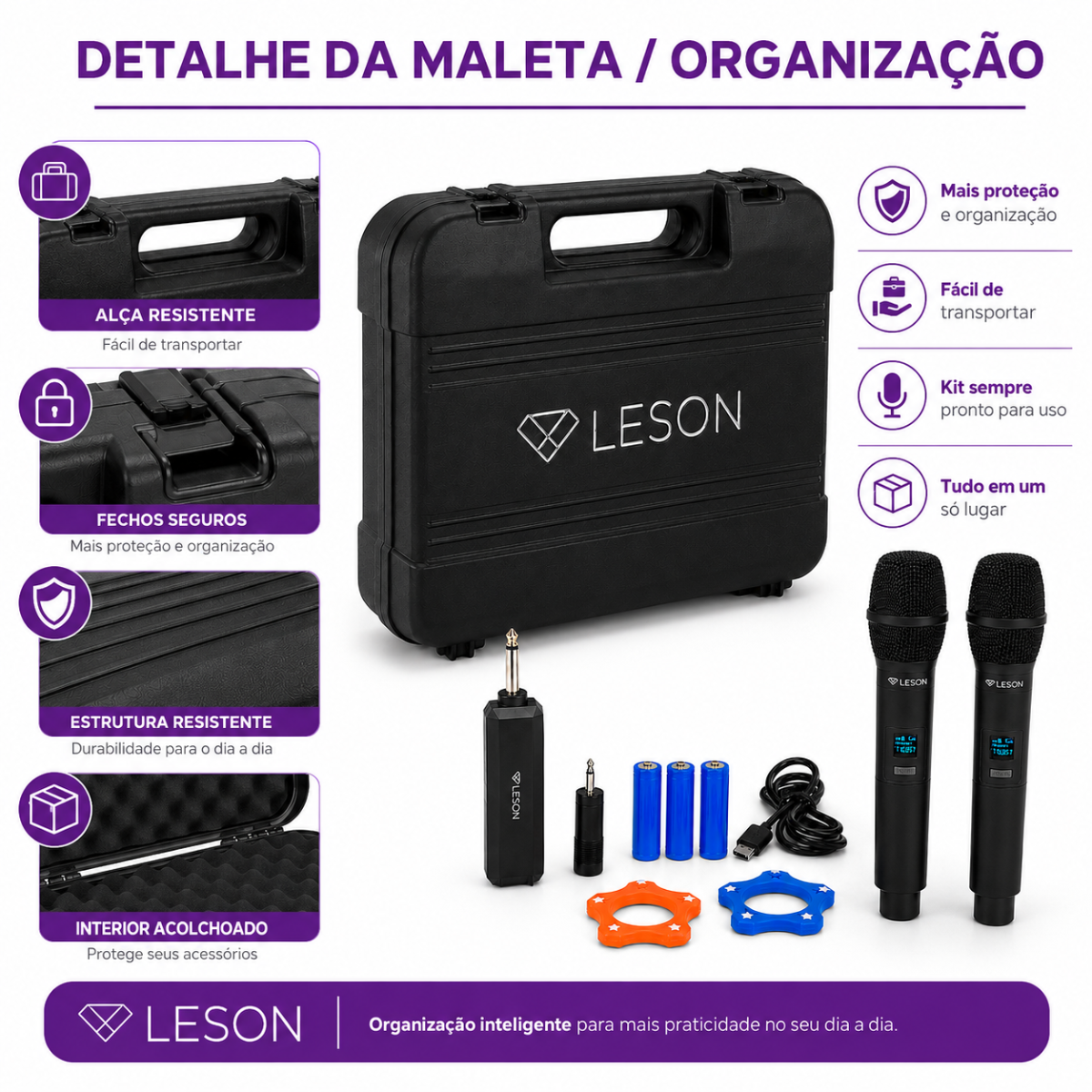 Kit 2 Microfones Sem Fio Uhf Leson Mic Pro 2.0 Recarregável - Imagem 7