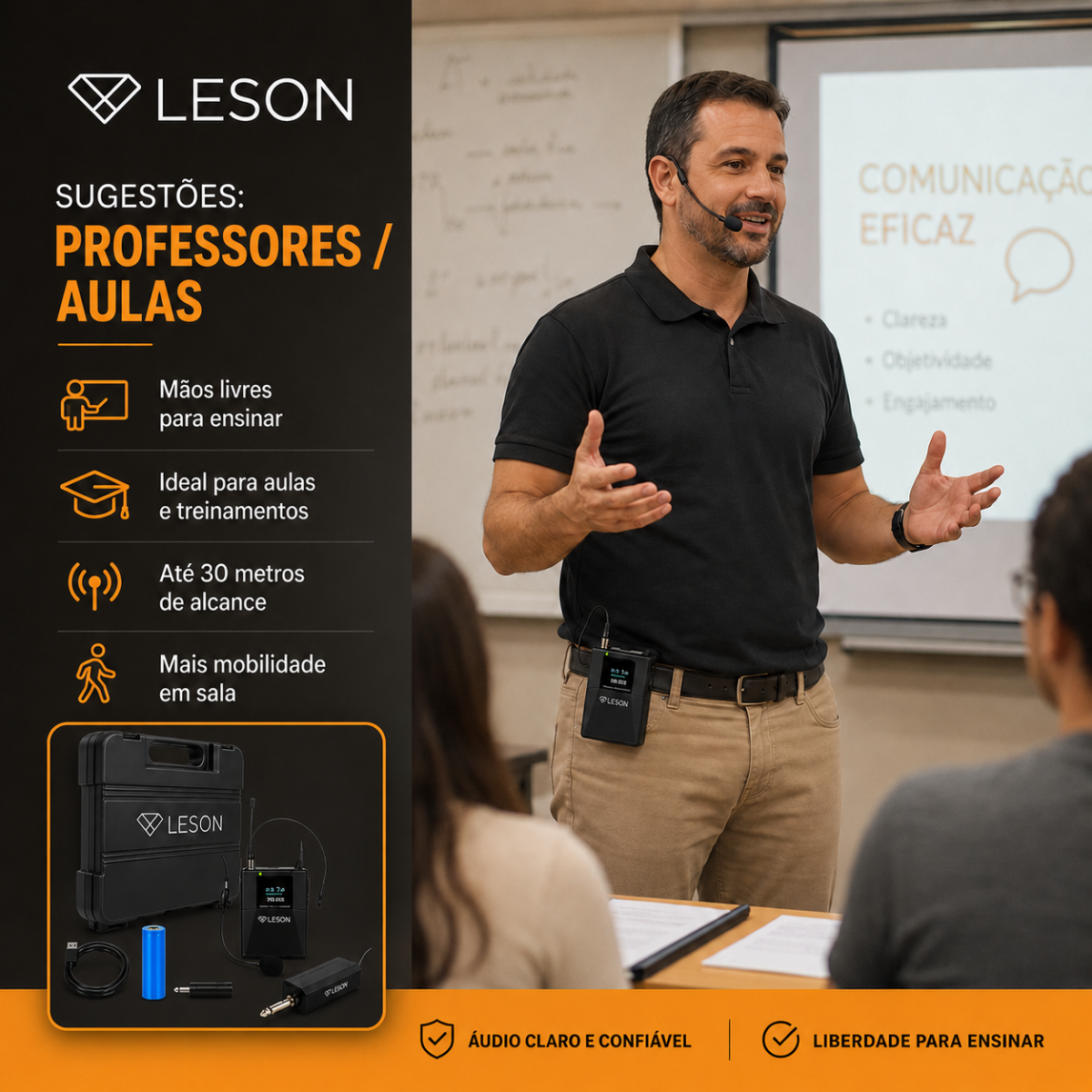 Microfone Sem Fio Headset Leson Mic Pro 1.0h Professor P10 - Imagem 7