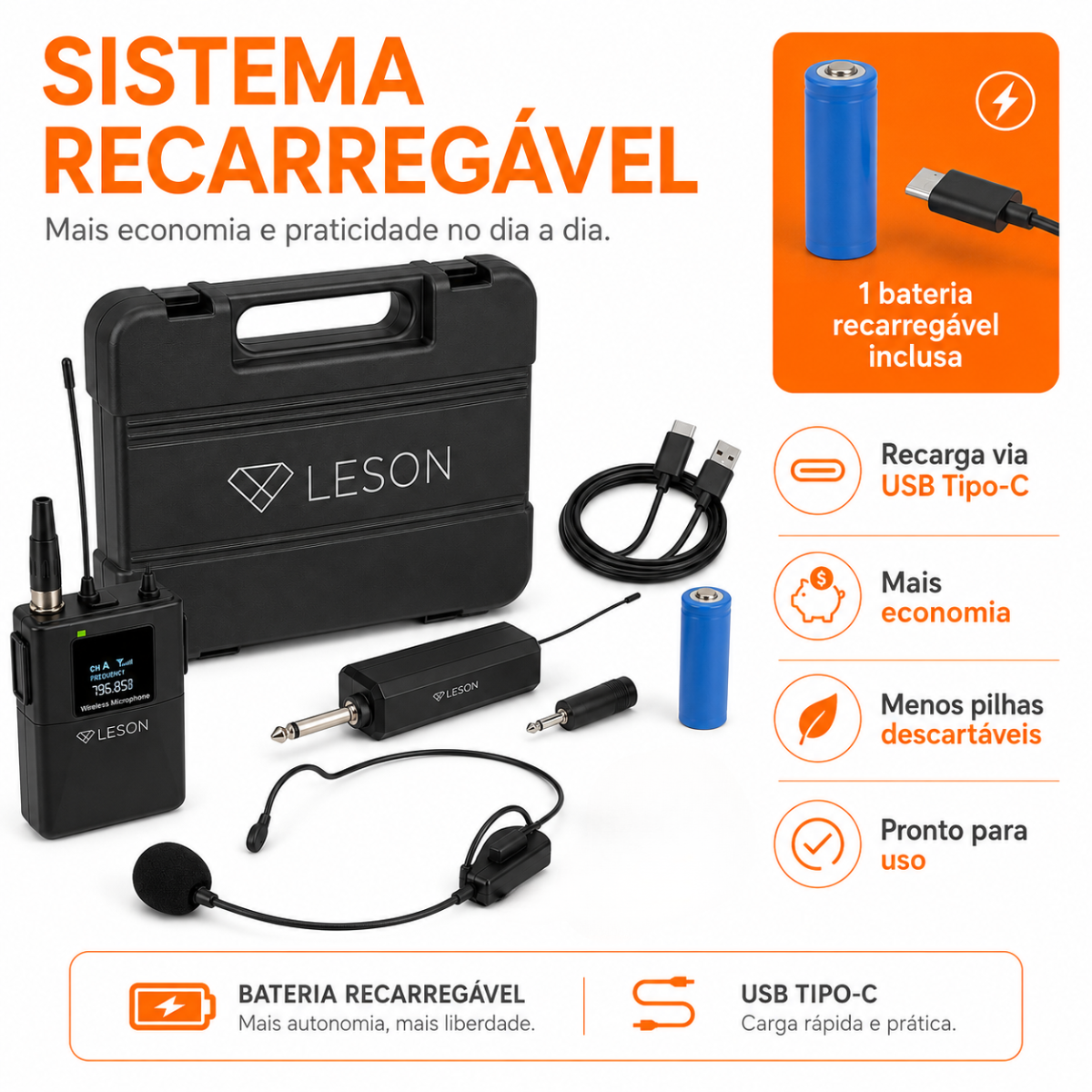 Microfone Sem Fio Headset Leson Gx-01h Recarregável Maleta - Imagem 7