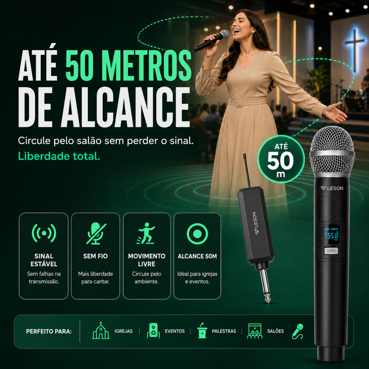 Kit Microfone Sem Fio Duplo Uhf Leson Wr20-plus Recarregável - Imagem 7
