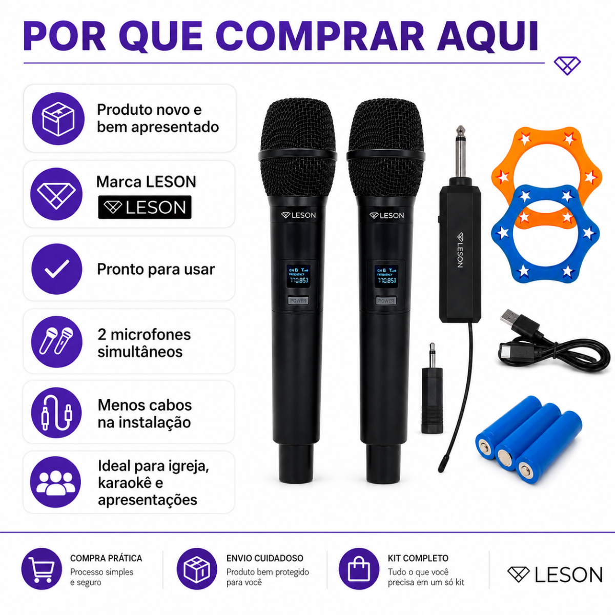 Kit 2 Microfones Sem Fio Leson Mic-2go Recarregável P10 - Imagem 7