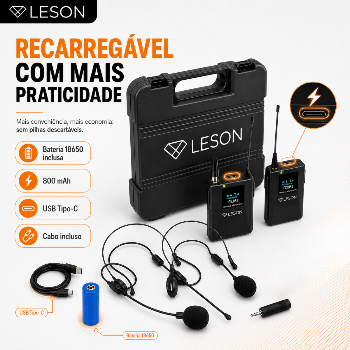 Kit 2 Microfones Headset Sem Fio Leson Mic Pro 2.0h P10 - Imagem 7