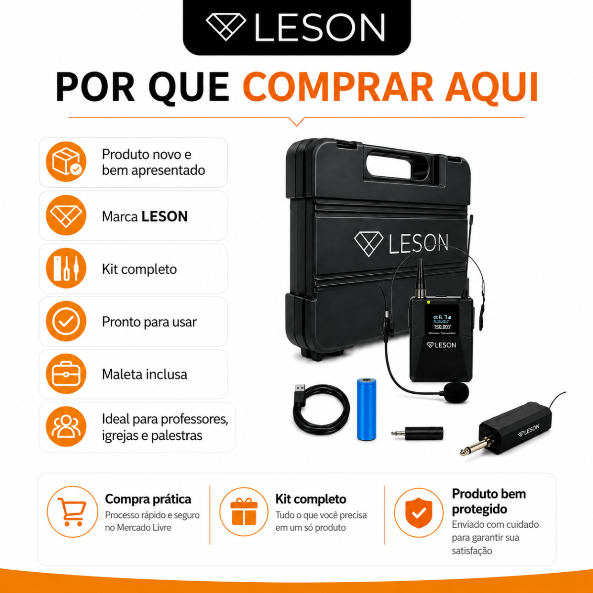 Microfone Sem Fio Headset Leson Mic Pro 1.0h Professor P10 - Imagem 8