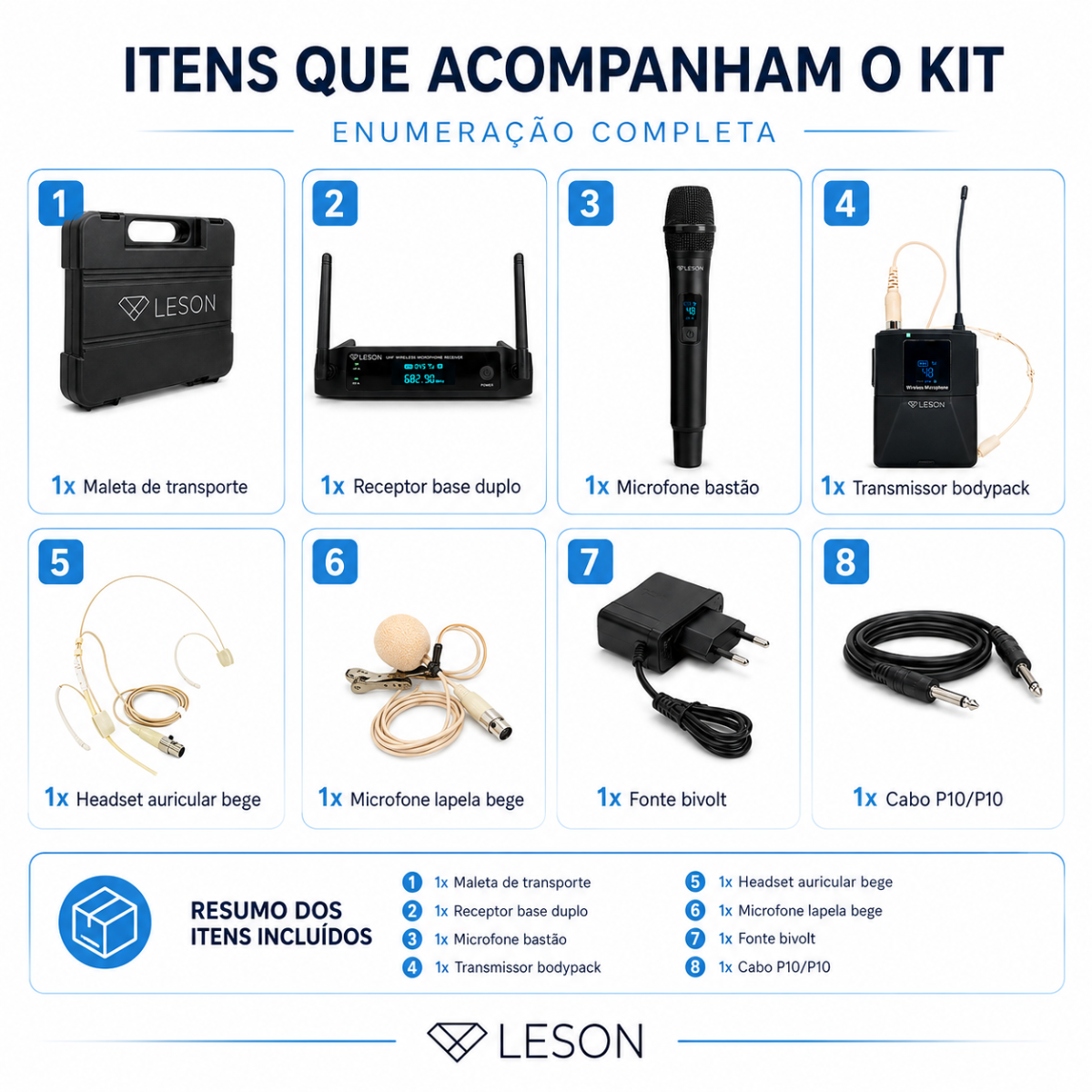 Microfone Sem Fio Duplo Leson Fx2201hlb 96 Canais Maleta - Imagem 9